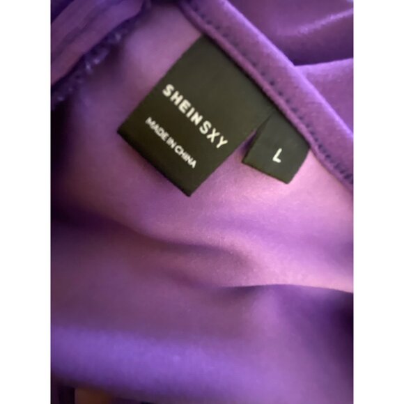 Purple V Neck Long Sleeve Bodycon Midi Dress Large Sexy Pinup Stretch‎ Goth Vamp - Picture 3 of 5